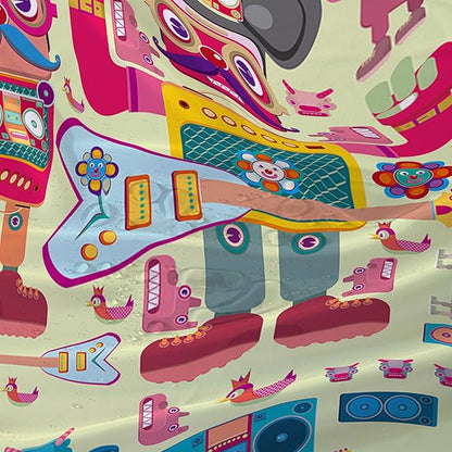 AILONEN Cartoon Robot Shower Curtain Sets,Beautiful Music Guitar Robots Theme Bathroom Decors, 72" W*84" H Cute Shower Curtain for Boys Girls Teens Kids