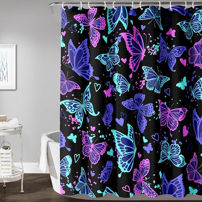 AILONEN Colorful Butterfly Shower Curtain, Butterfly Bath Curtain for Bathroom Decor,Polyester Waterproof with 12 Plastic Hooks 72" W*96" H
