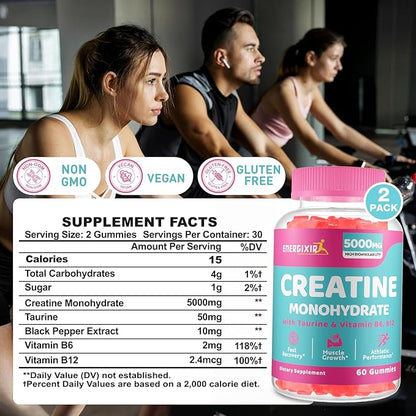 Creatine Monohydrate Gummies for Men & Women, Creatine Pre Workout Chewables Supplement 5000mg with Taurine & B6 - for Muscle, Recovery, Strength, Energy & Endurance and Performance, Vegan - 480 Count