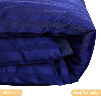 Toddler Bedding Set - 4 Piece Soft Crib Bedding Set for Boys, Includes Toddler Comforter, Flat Sheet, Fitted Sheet and Pillowcase, Blue Stripe