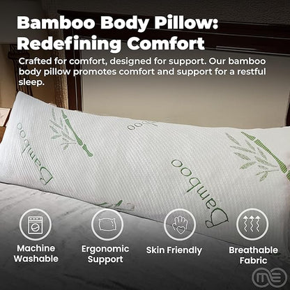 OMEO Full Rayon Bamboo Fiber Pillow Memory Foam Body Pillow for Side Sleeper, Huggable Long Body Pillow for Adults with Washable Body Pillow Pillowcase with Zipper, 20x54 Inch