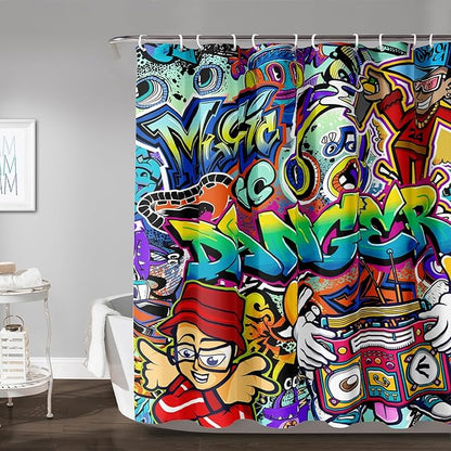 AILONEN Hip Hop Graffiti Shower Curtain for Bathroom,Colorful Graffiti Music Dancer Bathroom Curtain for Kids Boys Girls,Bath Curtain 48" W*72" H Polyester Waterproof Bathroom Curtain with 12 Hooks