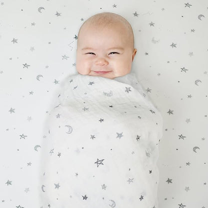 TL Care Printed 100% Natural Cotton Jersey Knit 18 x 36 Cradle/Bassinet Sheet - Fitted, Gray Stars and Moons, Soft Breathable, for Boys and Girls (Pack of 2)