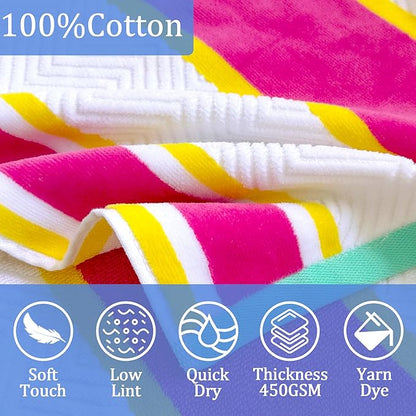 VOOVA & MOVAS Hooded Beach Towels for Boys| Girls | Teens (8-16Years), 100% Cotton Thick Poncho Towel Robe for Kids, Perfect for Pool, Beach, Bath and Gifts,Red Yellow Stripe
