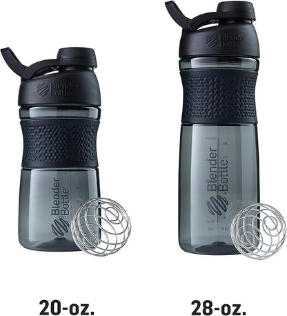BlenderBottle SportMixer Shaker Bottle Perfect for Protein Shakes and Pre Workout, 20-Ounce, Black