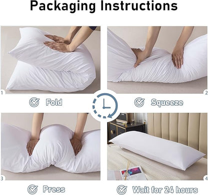 WhatsBedding Memory Foam Body Pillow for Adults, Long Body Pillow for Sleeping, Full Body Pillow for Bed (Removable Cotton Jersey Knitted Cover) - White