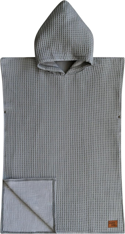 Hooded Towel for Kids | Snaps into a Poncho | Organic Cotton Waffle | Lightweight and Absorbent | Bath, Beach, and Pool | Multiple Colors | (Medium (3-6 Yrs), Dove)