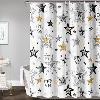 AILONEN Star Shower Curtain, Grey and Gold Tie Dye Star Bathroom Curtain,Minimalist Shower Curtain 72" W*78" H Polyester Waterproof Bathroom Curtain with 12 Hooks