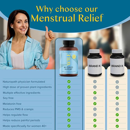 WILE Menopause and Perimenopause Supplements for Women - Menstrual Cramp, PMS and Heavy Period Relief with Dong Quai - Premenopausal Support for Hormone Balance & Improved Mood, Vegan, 30 Servings