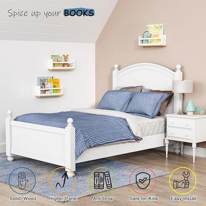Small Kids Bookshelves Wall Mounted 3-Pack, White Floating Nursery Book Shelves for Kids Room Bedroom, Solid Wood Hanging Bookshelf Bookcase and Toy Storage Shelf for Baby Toddler Child
