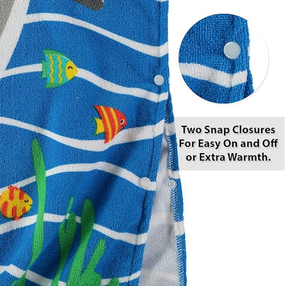 Boys and Girls Absorbent Hooded Beach Towel Pullover Character Microfiber Bath Towel with Side Snaps (Shark, 4-5)