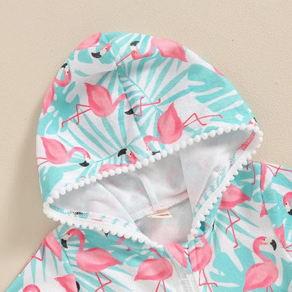 Toddler Beach Towel with Hood Kids Waffle Swim Cover Up Bath Towel Surf Poncho Boys Girls Hooded Beach Towel (Green Flamingo, 2-3 Years)