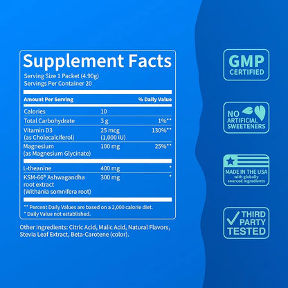 Supercalm Drink Mix – Ashwagandha KSM-66, Magnesium Glycinate, L-Theanine, Vitamin D3 – Pineapple Mint Flavor 