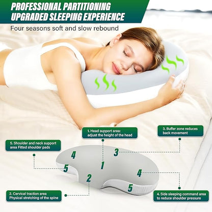 Ergonomic Memory Foam Cervical Pillow for Neck and Shoulder Pain Relief, Contour Design for Side and Back Sleepers, Orthopedic Bed Pillow with Breathable Cover, Odor-Free(Gray)
