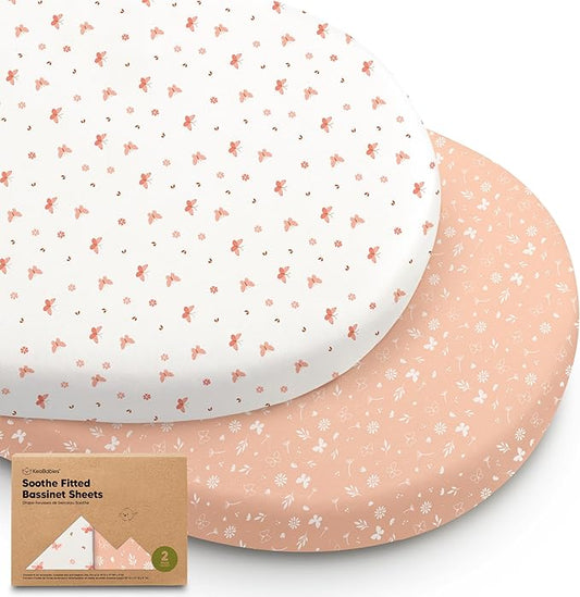 2-Pack Baby Bassinet Sheets Girl,Boy - Viscose Derived from Bamboo Fitted Bassinet Sheets Compatible with Halo Bassinest Swivel Sleeper,Baby Delight,Graco Bedside Bassinet Mattress Sheet (Butterflies)