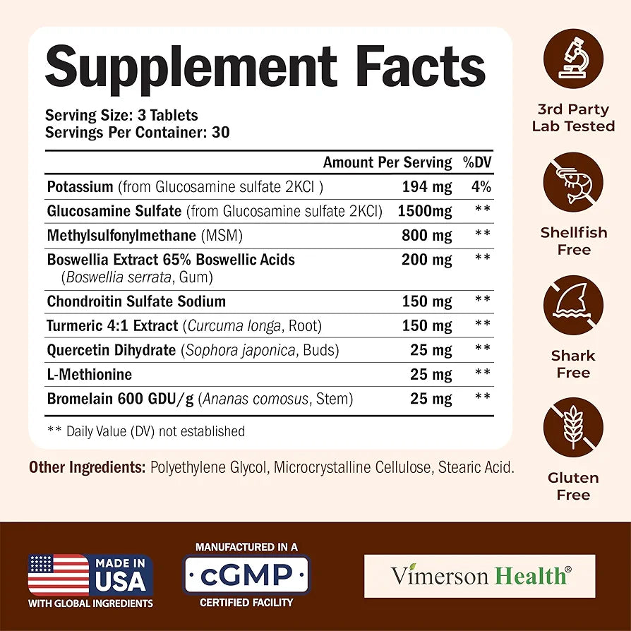 Glucosamine Chondroitin MSM and Turmeric Supplement - Joint Support Supplement for Women & Men with Boswellia & Glucosamine Sulfate 1500 mg. Used for Cartilage & Joint Health & Flexibility 90 Tablets