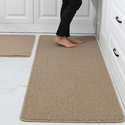 COSY HOMEER 24x35 Inch/24X60 Inch Kitchen Rug Mats Made of 100% Polypropylene Strip TPR Backing 2 Pieces Soft Kitchen Mat Specialized in Anti Slippery and Machine Washable,Beige