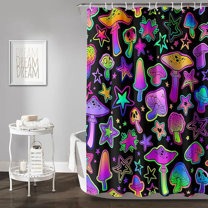 AILONEN Cute Mushroom Window Curtain for Kids,Star Purple Mushroom Curtain for Bathroom Decor,Gradient Mushroom Polyester Waterproof with 12 Plastic Hooks 36" W*72" H