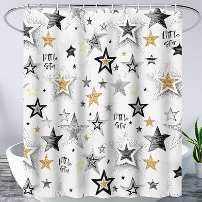 AILONEN Star Shower Curtain, Grey and Gold Tie Dye Star Bathroom Curtain,Minimalist Shower Curtain 48" W*72" H Polyester Waterproof Bathroom Curtain with 12 Hooks