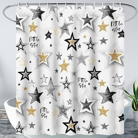 AILONEN Star Shower Curtain, Grey and Gold Tie Dye Star Bathroom Curtain,Minimalist Shower Curtain 48" W*72" H Polyester Waterproof Bathroom Curtain with 12 Hooks