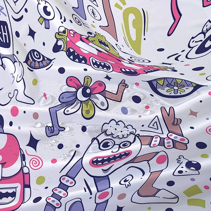 AILONEN Alien Shower Curtain,Spaceship Universe Theme Waterproof Fabric Shower Curtain Sets, 72" W*84" H Monster Robot Bathroom Decor for Boys Teens Kids