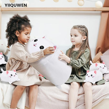 Cat Plush Cute Cat Stuffed Animal with 4 Baby Soft Pillow Birthday Gift for Girls Boys Kids Decor