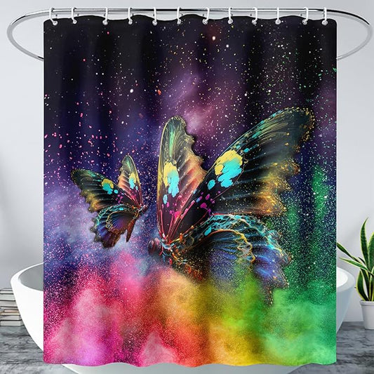 AILONEN Butterfly Shower Curtain for Bathroom, Rainbow Butterfly Bath Curtain,Modern 3D Printed Waterproof Tie Dye Shower Curtain with 12 Plastic Hooks (Kids/Girls/Women/Teen/) 36" W*72" H