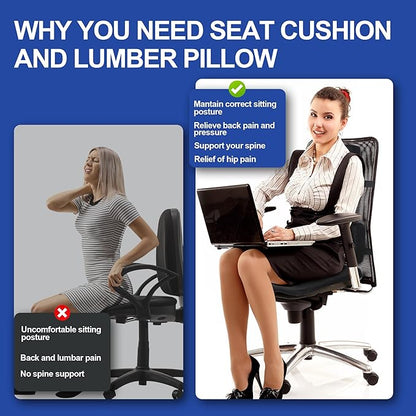 HOMBYS Lumbar Support Pillow for Office Chair with Seat Cushion, T Shape Backrest Pillow Improved Sitting Posture and Upper/Lower Back Pain Relief for Desk Chairs, Car Seats and Airplanes,Black