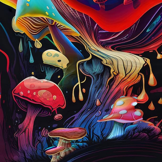 AILONEN Magic Mushroom Shower Curtain,Colorful Mushroom Shower Curtain Set for Bathroom,Natural Fungus Waterproof Fabric Bath Curtain for Kids Girl,Boho Style Bathroom Curtain with Hooks, 72" W*96" H