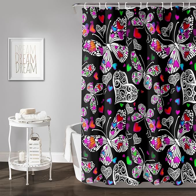 AILONEN Colorful Butterfly Shower Curtain for Bathroom Decor,Beautiful Butterfly Bath Curtain for Kids Women Girls,Pint Polyester Waterproof with 12 Plastic Hooks 72" W*72" H