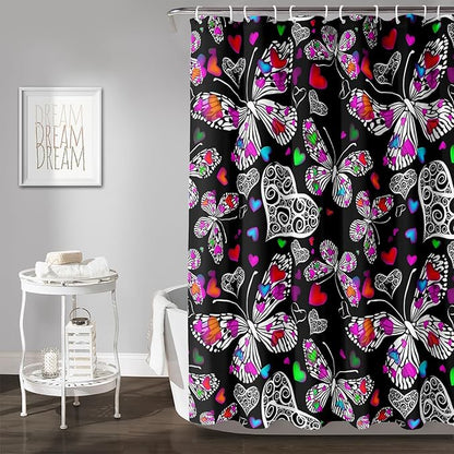 AILONEN Colorful Butterfly Shower Curtain for Bathroom Decor,Beautiful Butterfly Bath Curtain for Kids Women Girls,Pint Polyester Waterproof with 12 Plastic Hooks 72" W*72" H