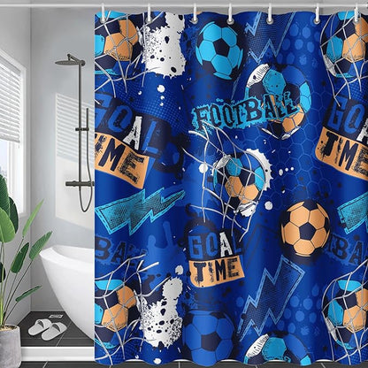 AILONEN Boys Sports Shower Curtain 36" W*72" H Soccer Bath Curtain Football Soccer Ball Printed Shower Curtain Boys Kids Teen Bathroom Curtain Decor Polyester Waterproof Curtain with 12 Hooks