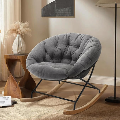 COLAMY Rocking Chair Nursery, Upholstered Glider Rocker Accent Chair Saucer Armchair with Comfy Cushions, Wood Base and Metal Legs for Living Room, Bedroom, Office, Grey