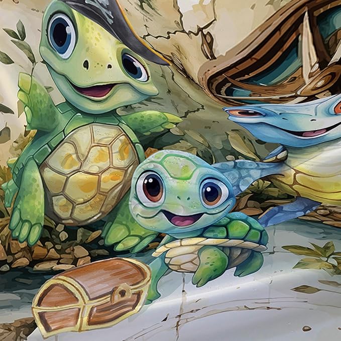 AILONEN Cartoon Sea Turtle Shower Curtain,Kawaii Turtle Bathroom Curtains for Kids,Girls,Nautical Compass Anchor Shower Curtains Set with Hooks for Bathroom,36" W*72" H