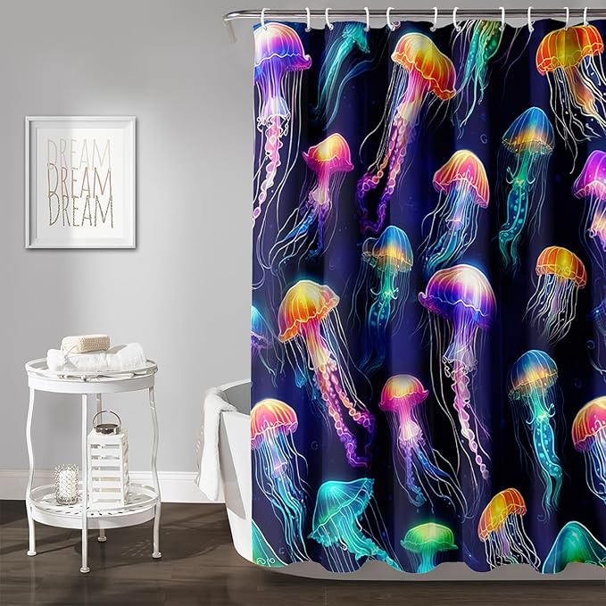 AILONEN Colorful Jellyfish Shower Curtain,Beautiful Jellyfish Bath Curtain Set for Kids Girls,Coastal Animal Fabric Shower Curtains for Bathroom, 72" W*78" H