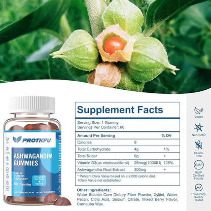 2 Pack Ashwagandha Gummies & Vitamin D3 Gummies Organic Aswangdha Supplement for Improve Sleep, Stress Relief & Mood Calm (Non-GMO, Gluten-Free & Sugar Free)