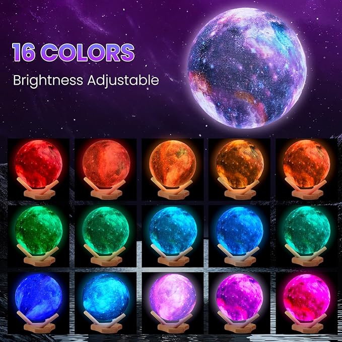 Moon Lamp Galaxy Lamp Kids Night Light 5.9 Inch 16 Colors LED 3D Star Moon Light with Wooden Stand Remote Control Touch Tap Controller USB Rechargeable Gift for Baby Children Girls Boys