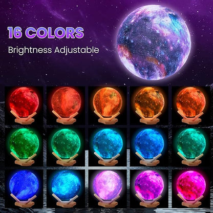 Moon Lamp Galaxy Lamp Kids Night Light 5.9 Inch 16 Colors LED 3D Star Moon Light with Wooden Stand Remote Control Touch Tap Controller USB Rechargeable Gift for Baby Children Girls Boys