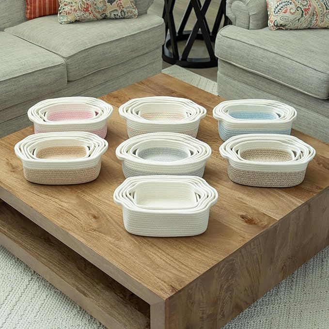 OrganiHaus Set of 5 Rectangle Bathroom Storage Baskets for Organizing, Small Woven Baskets for Storage Basket for Bathroom, Nursery Storage Basket for Baby Nursery Organization, Cute Bins, Rainbow
