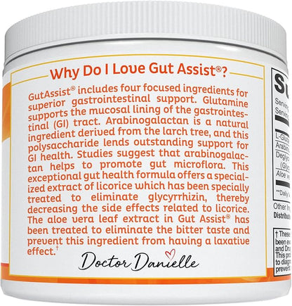 Doctor Danielle Gut Assist - Leaky Gut Repair Supplement Powder - Glutamine, Arabinogalactan, Licorice Root - Supports IBS, Heartburn, Bloating, Gas, Constipation, SIBO from, Orange Flavor