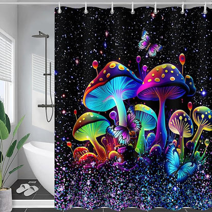 AILONEN Mushroom Shower Curtain for Boys Girls, Cartoon Mushroom Bath Curtain 60" W*72" H Colorful Sky Starry Bathroom Curtain Polyester Waterproof Plant Fungus Bathroom Curtain with 12 Hooks