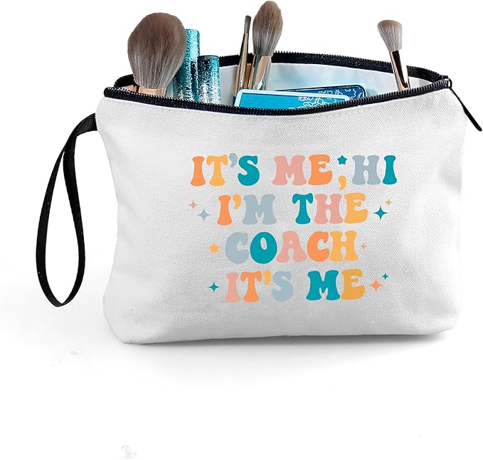 Coach Appreciation Thank You Gifts for Soccer Volleyball Basketbal Cheer Gymnastics Football Coach Funny Makeup Bag Women Its Me Hi Christmas