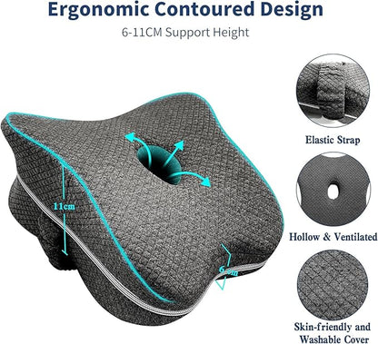 Knee Pillow for Side Sleepers Hip Pain, Between Knee Pillow for Side Sleepers with Strap, Sciatica Pain Relief Pillow Supports Back Pain, Ergonomic Leg Positioner Pillow with Washable Cover, Grey