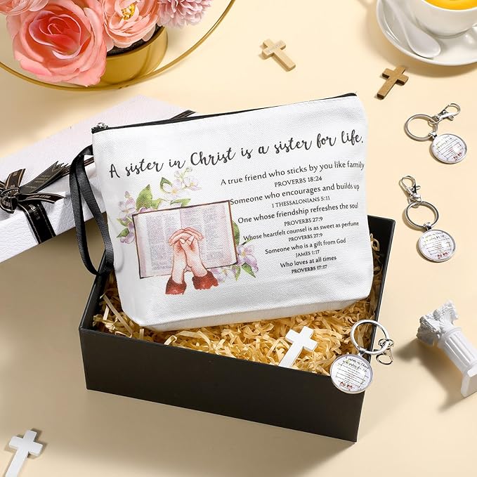 Cna Week Gifts Church Sister in Christ Makeup Bag Bible Verse Keychains for Women Birthday Friendship Gift