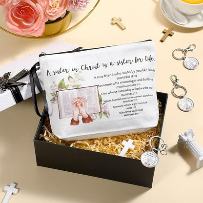 Cna Week Gifts Church Sister in Christ Makeup Bag Bible Verse Keychains for Women Birthday Friendship Gift