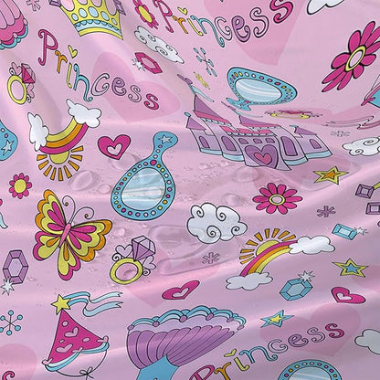 AILONEN Princess Dress Shower Curtain,Cartoon Sparkling Star Diamond Waterproof Shower Curtain Set for Girls Kids Teens, 72" W*78" H Pink Castle Jewelry Shower Curtain for Bathroom