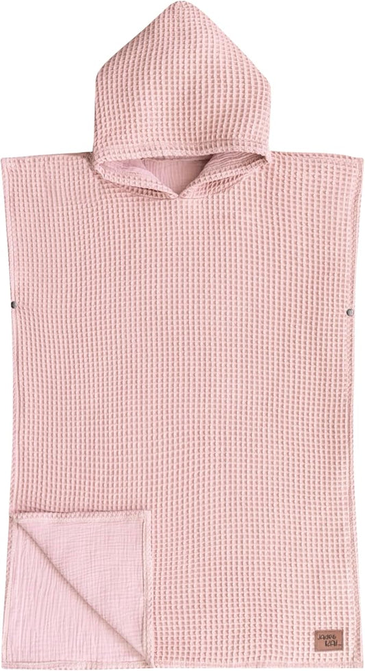 Hooded Towel for Kids | Snaps into a Poncho | Organic Cotton Waffle | Lightweight and Absorbent | Bath, Beach, and Pool | Multiple Colors | (Medium (3-6 Yrs), Cherry Blossom)