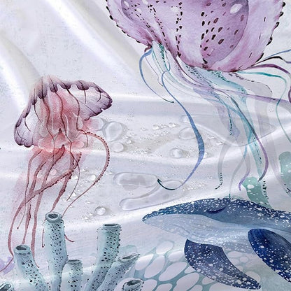 AILONEN Cartoon Jellyfish Shower Curtain for Bathroom Teal Blue Ocean Beach Coastal Bath Curtain Decor 48" W*72" H Polyester Fabric Waterproof Bathroom Curtain with 12 Hooks