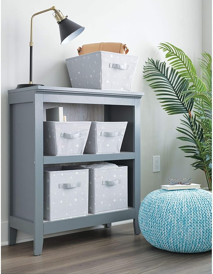 iDesign Star Fabric Storage Bin, Angled Medium Basket Container with Dual Side Handles for Closet, Bedroom, Toys, Nursery - Gray