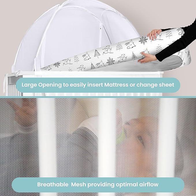 Pop Up Crib Tent, Fine Mesh Netting Cover to Keep Baby from Climbing Out, Falls and Mosquito Bites, Safety Net, Canopy Netting Cover - Sturdy & Stylish Infant Crib Topper - Winter Vibes